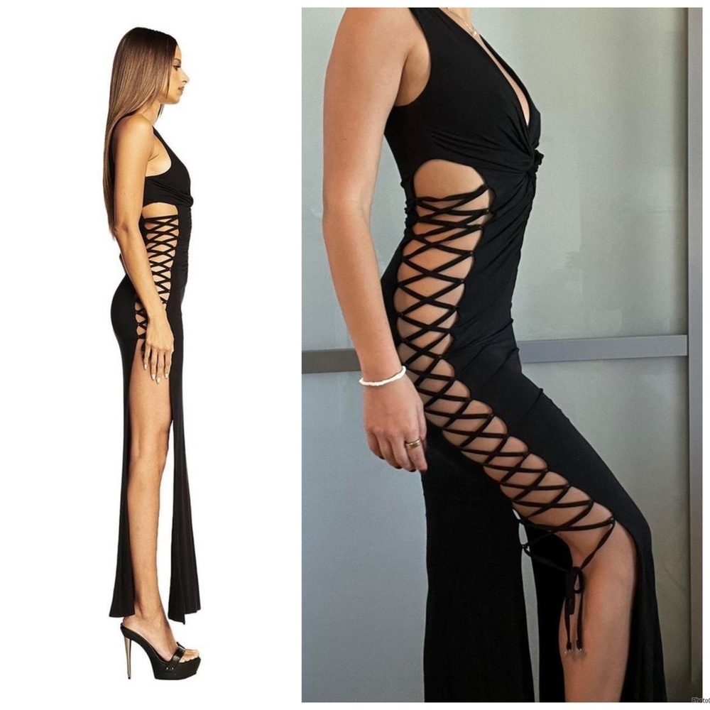 I.AM.GIA Maiya Black Lace Up Side Maxi Dress Size XL